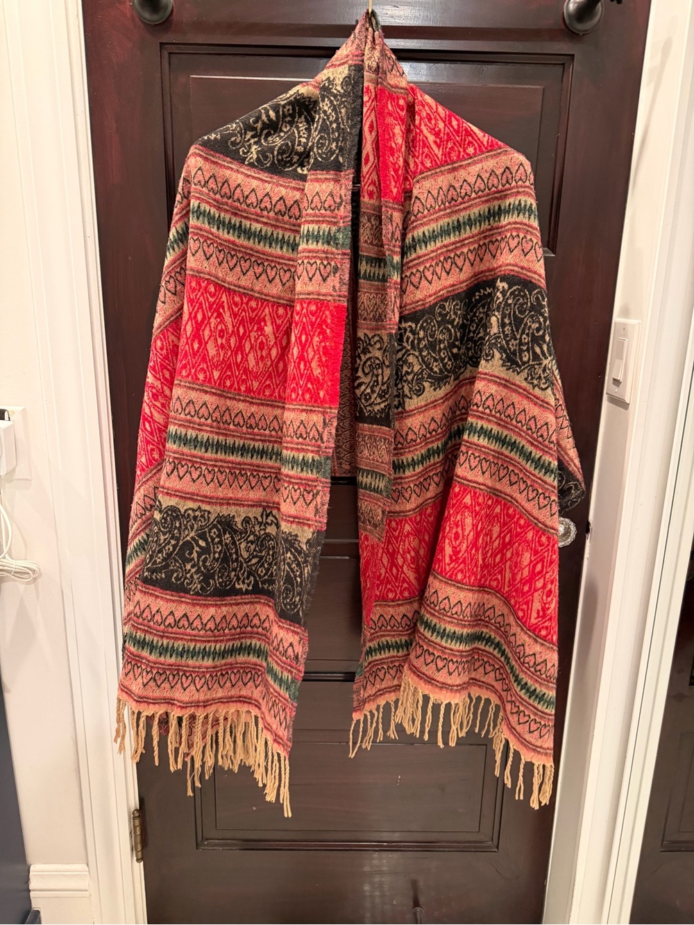 Large Cozy Shawl with Intricate Designs and Darling Heart Pattern